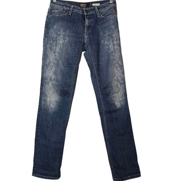 Replay Y2K Blue Rockxanne Jeans with Unique Pattern, Size 28/30, Made In Italy - Picture 1 of 16